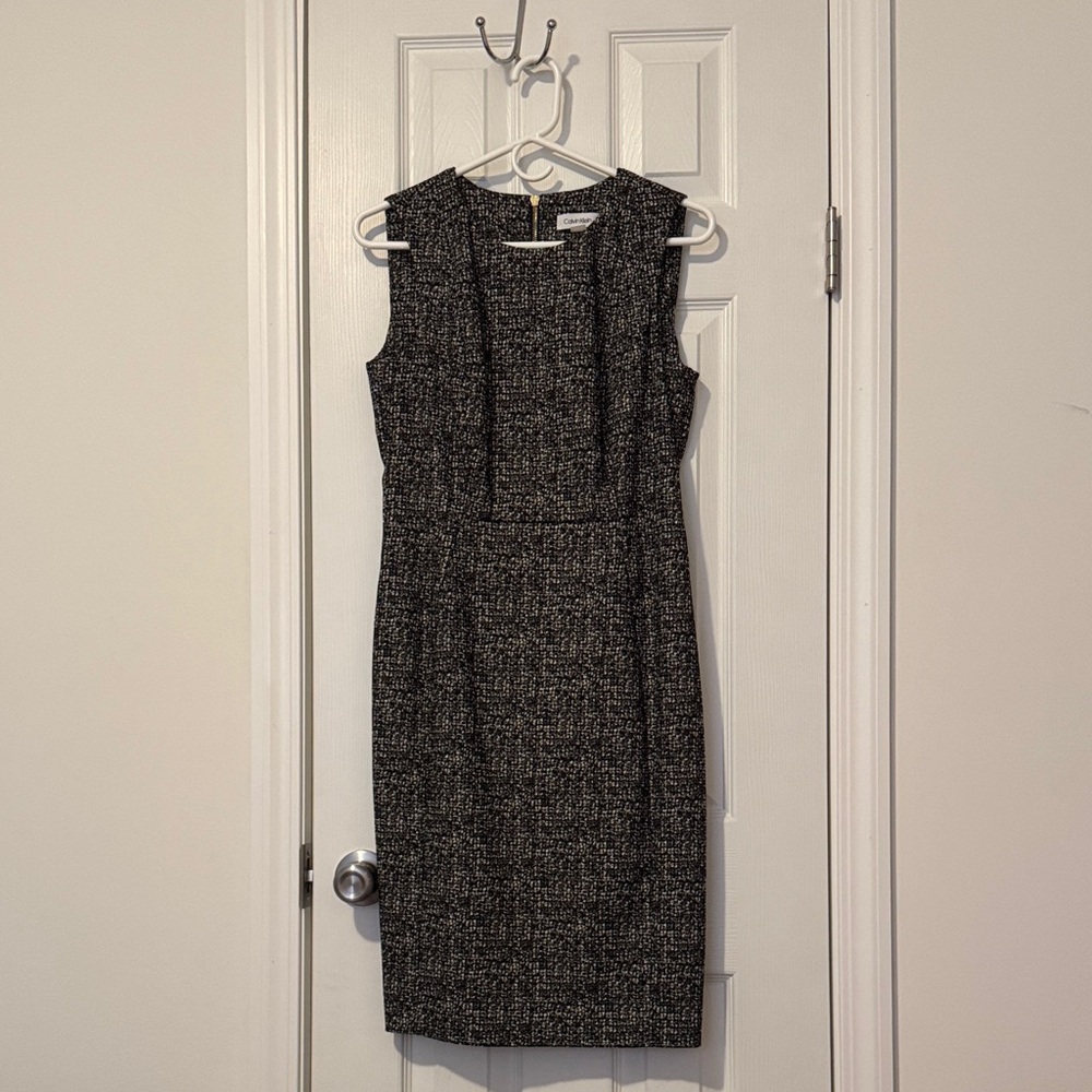 Calvin Klein Sleeveless Black Heather Midi Pencil Dress